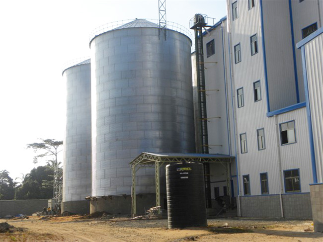 Chicken feed storage silo in Tanzania